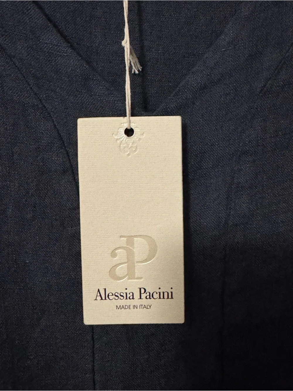 Alessia Pacini Dress 1X Blue Linen Button V-Neck Pockets Preppy Lagenlook Italia - Picture 6 of 6